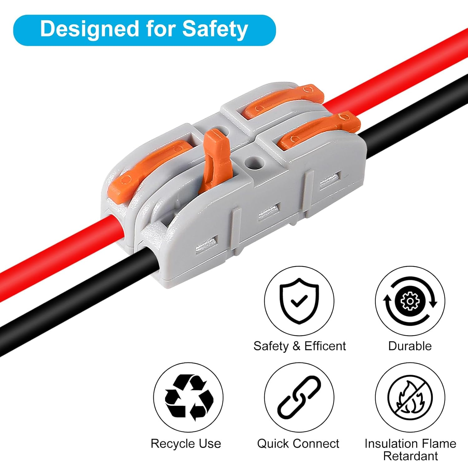 QCCAN 50Pcs Lever Wire Connectors, 1 to 1 Inline Assemblable Cable Connector, Electrical Connectors Wire Terminals for Any Circuit Inline Splices 24-12 AWG image number 4