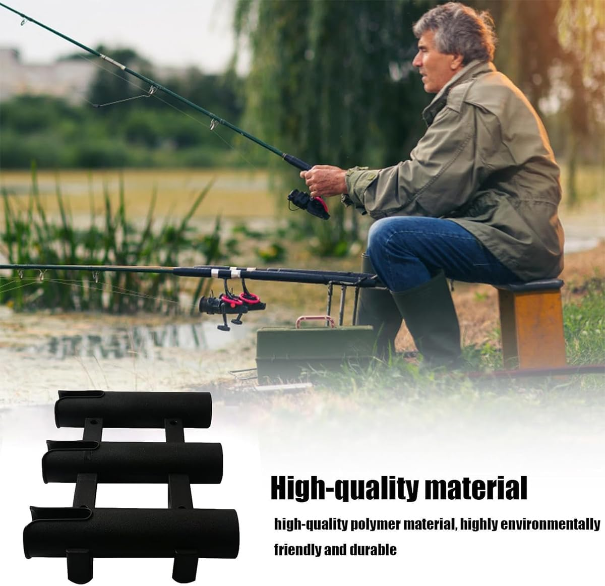 AIMALL 3-Slot Plastic Fishing Rod Bracket &ndash; Durable PP Material for Sea and Boat Fishing, Black & White Options, 11.81 X 8.86 Inches with Stable Mount Design - White image number 3