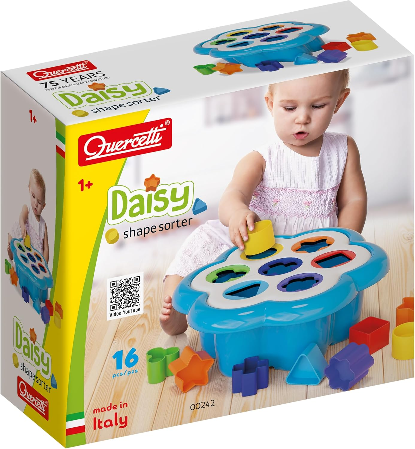 Quercetti Daisy Shape Sorter - Classic 16 Piece Shape and Color Sorting Toy (Made in Italy) image number 5