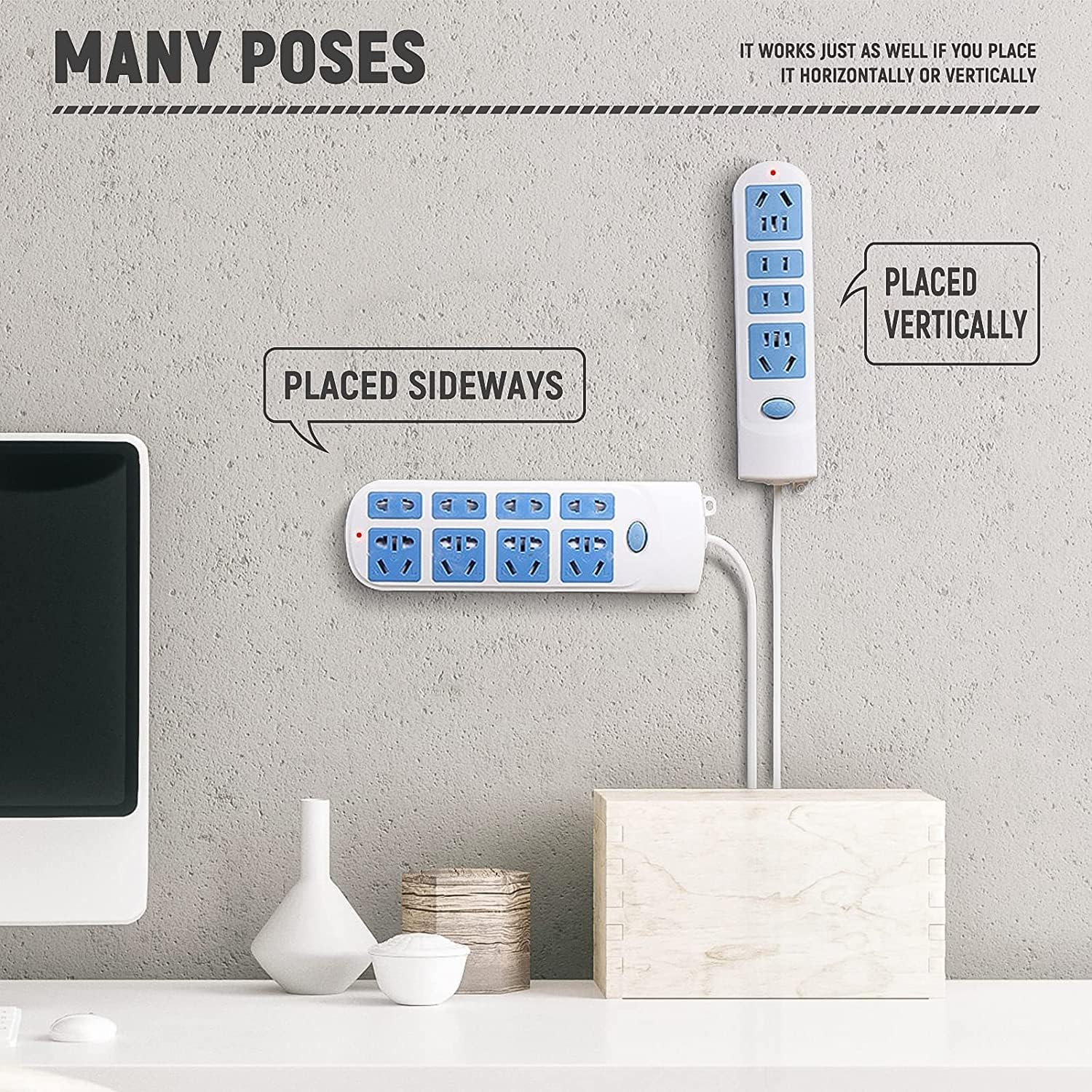 15PCS Self Adhesive Punch-Free Socket Holder, Adhesive Power Strip Holder, Desktop Socket Fixer Bracket Stand for Home Kitchen Office, Wall Mount Cable Management (White) - Grey image number 2