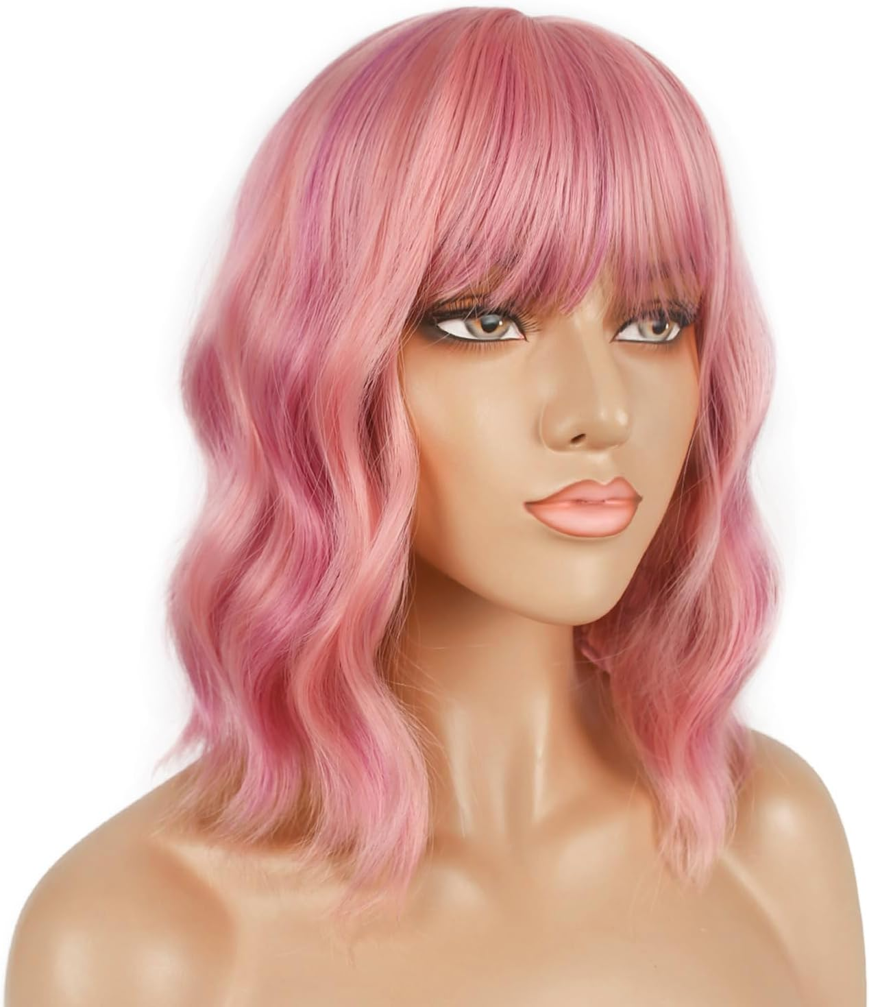 YEESHEDO Women'S Wig Pink Mix Pastel Pink Short Bob with Fringe Curls Natural Wigs for Women Cosplay Wig 35 Cm image number 4