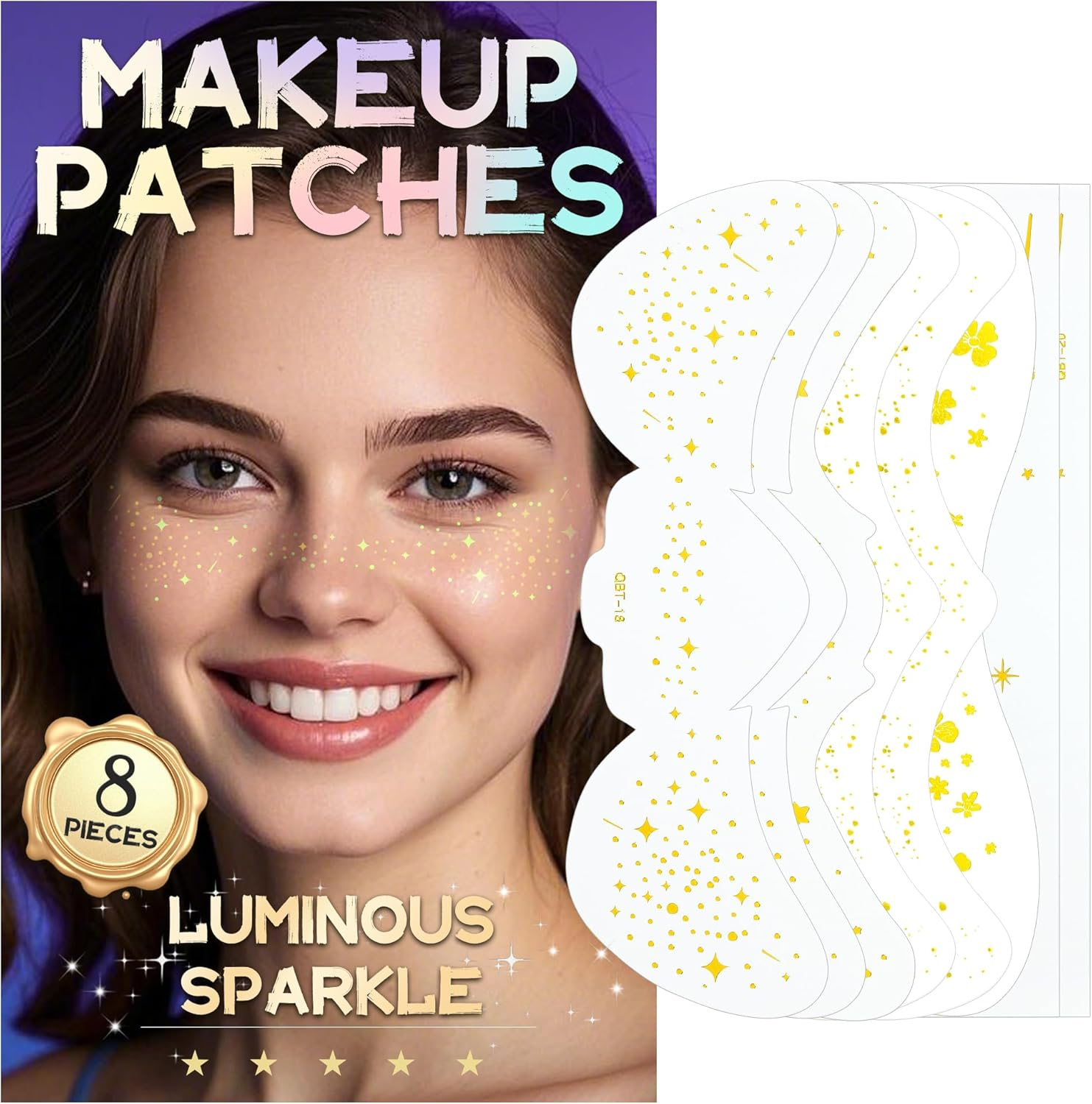 VANERIA Glitter Freckles Face Tattoo 8 PCS Sparkle Star Freckles for Girls,Face Glitter Makeup Patches (Rose Gold)