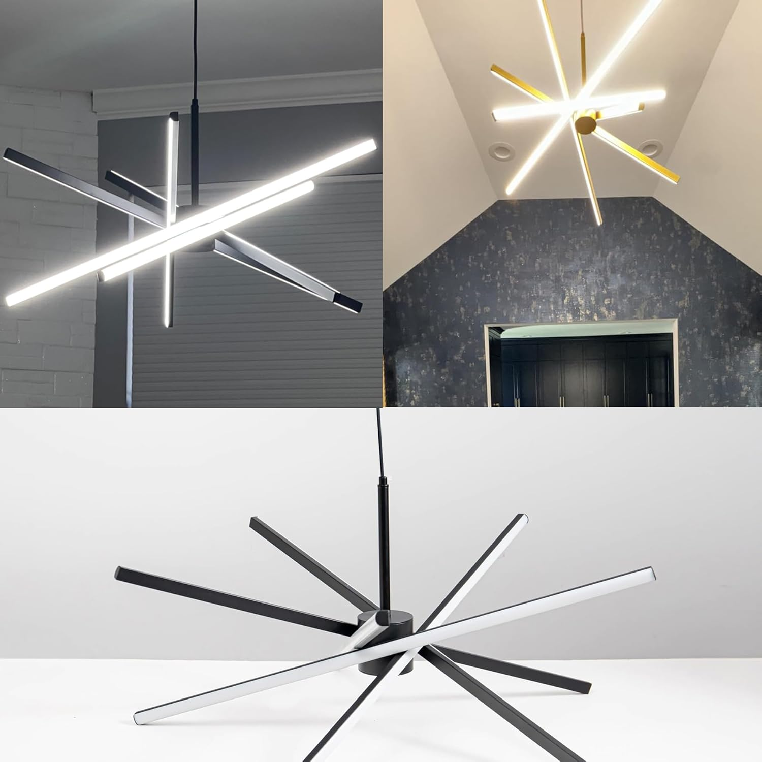 LED Pendant Light Chandelier - Linear Modern Adjustable Hanging Island Ceiling Light Fixture for Dining Room Kitchen Living Room Bed Room (Black)