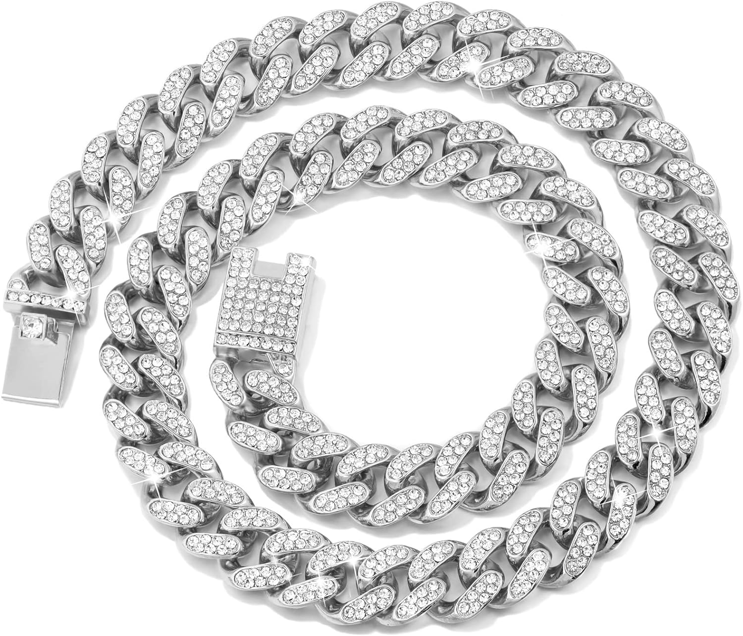 Flatfoosie Cuban Link Dog Collar Gold Silver Color Metal Dog Chain Collar Cuban Diamond Chain Pet Collars for Dogs Cats Jewelry 8/10/14/16/18/20/24/28 Inch (18Inch, Gold)