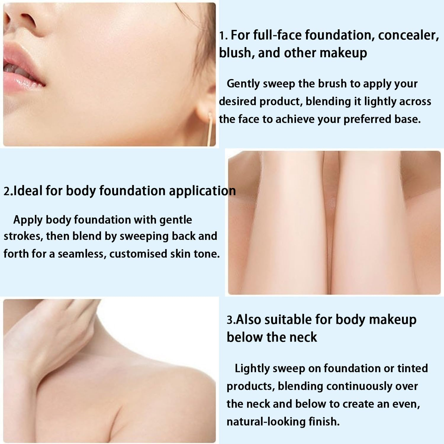 2 Body Brushes,Powder Brushes,Large Makeup Brushes Suitable for Fake Tan,Foundation,Blush,Bronzer,Sunscreen,And Tanning Applicators,Suitable for Face and Body（Black,Rose Gold) image number 3