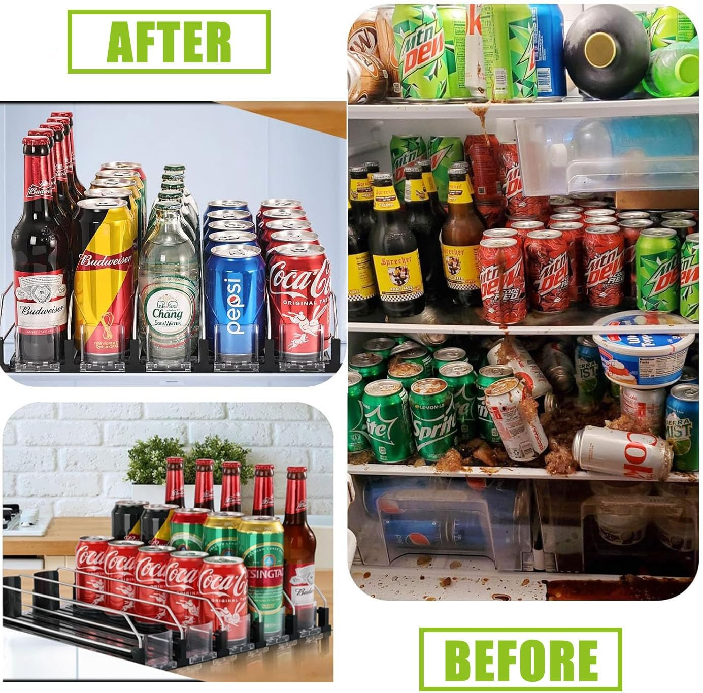 Mtxorvix Drink Organizer for Fridge, 5 Rows Soda Can Dispenser for Refrigerator, Automatic Glide Organizer for Refrigerator, Width Adjustable Drink Dispenser, Self - Pushing Soda Can Dispenser (White) image number 6