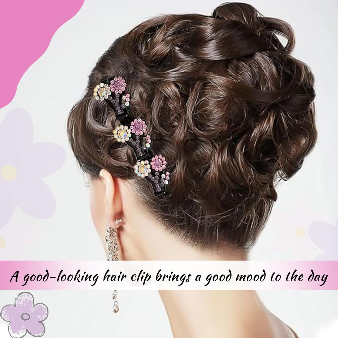 ZEPIQOR Women'S Hair Clips, Pack of 8 Hair Clips, Flower Hair Clips, Sparkling Crystal Stone Braided Hair Clips, Sparkling Crystal Stone Braided Hair Clips for Women image number 5