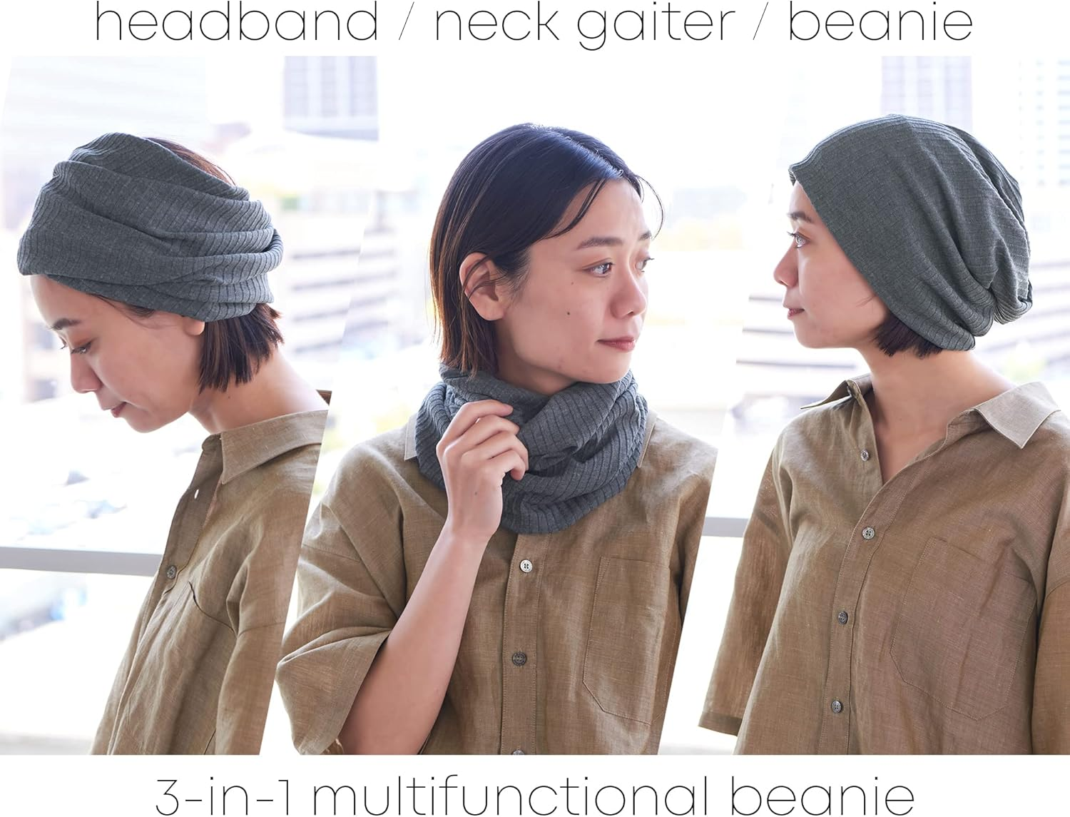 CHARM Mens Summer Beanie Headband - Slouchy Hat Womens Cap Neck Gaiter Head Band - Terracotta image number 4