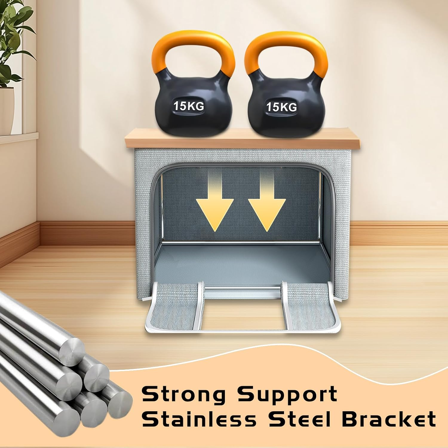 Resszo Pack of 3 Foldable Storage Boxes, 24 L Cupboard Organiser for Clothes Storage & Organisation, with Metal Frame and Zip, Suitable for Duvets, Blankets and Clothes - Grey image number 5