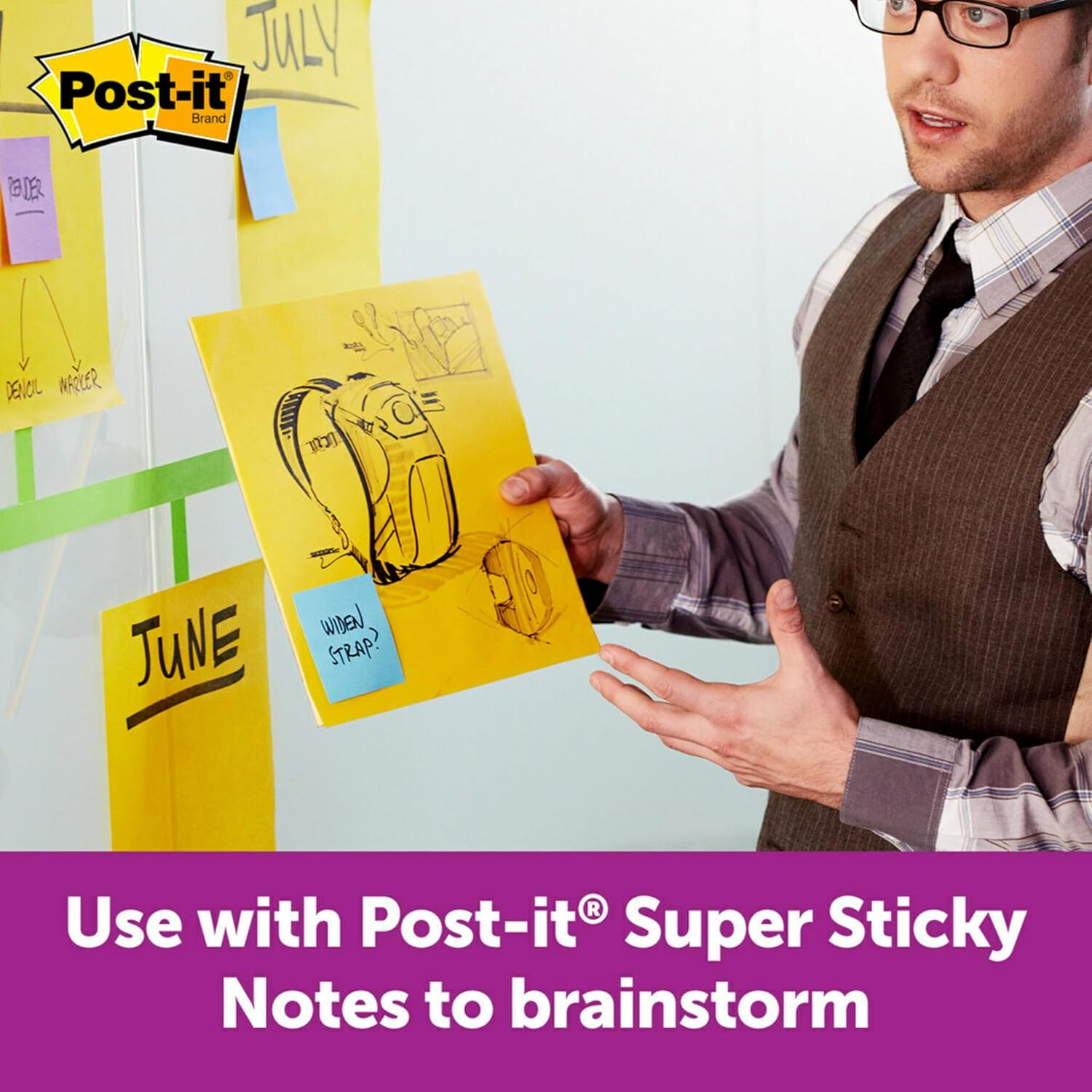 Post-It Super Sticky Big Notes, 11 in X 11 In, 1 Pad, 2X the Sticking Power, Neon Green (BN11G) image number 5