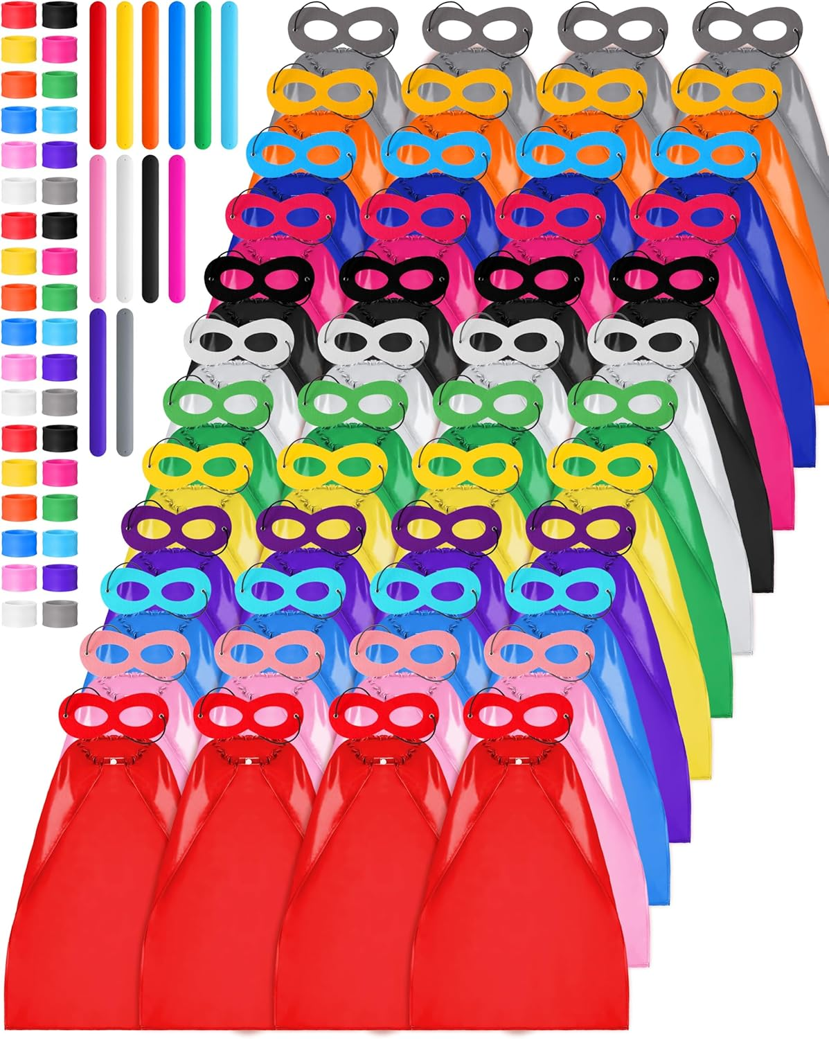 Jenaai Bulk Heroic Capes and Masks for Kids Boys Girls with Slap Bracelets Dress-Up Group Costumes Christmas Party Gifts image number 1