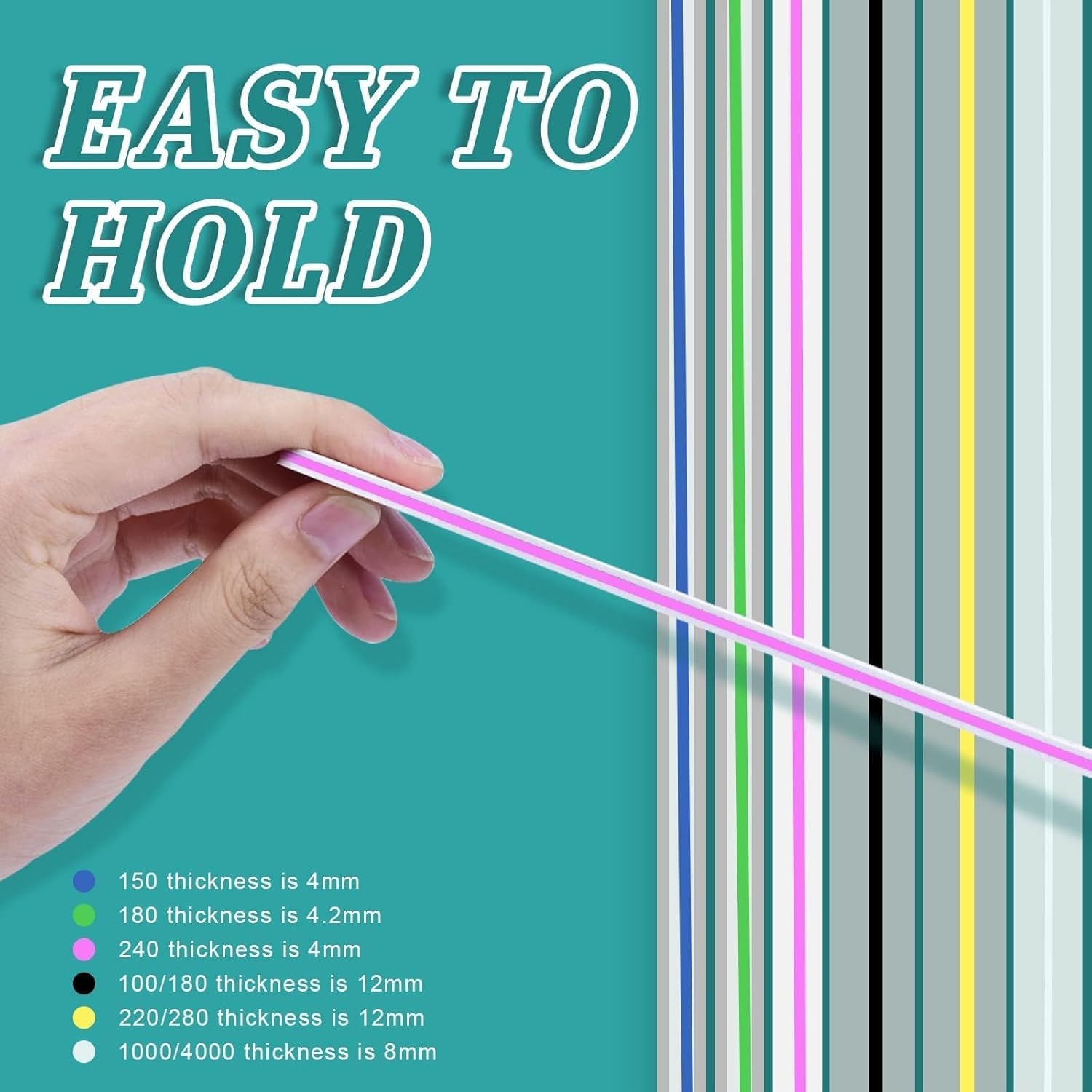 6 Pcs Nail File & Buffer Set - Multi-Grit Kit for Acrylic & Natural Nails (100-4000 Grit) - Soft Gel Files, Buffers & Emery Boards for Home Salon & DIY Use image number 6