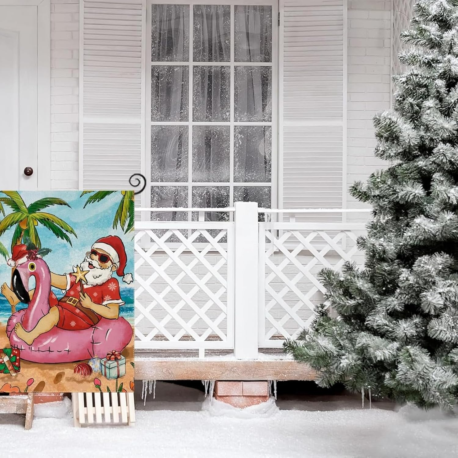 Itadaku 1 Pcs Christmas in July Garden Flag, Double-Sided Santa on the Beach Design, Seasonal Holiday Decoration for Summer, Winter, and Outdoor Yard, 30 X 45 Cm image number 2