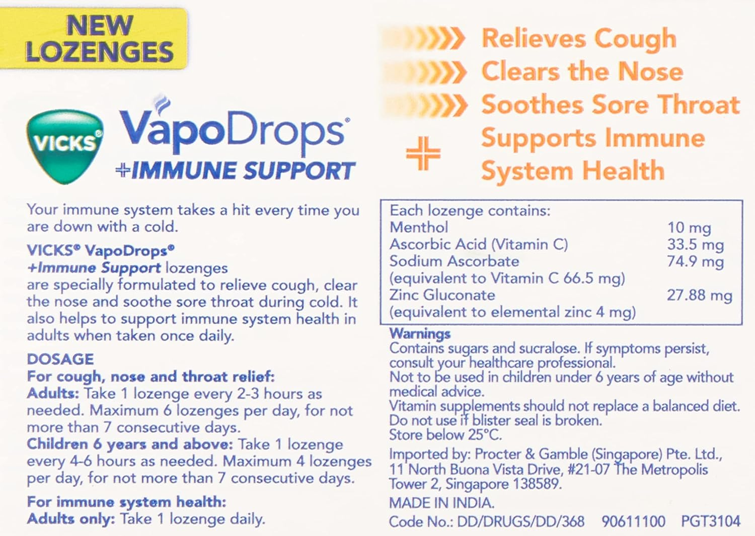 Vicks Vapodrops + Immune Support Orange Menthol Lozenges (16-Pieces) image number 2