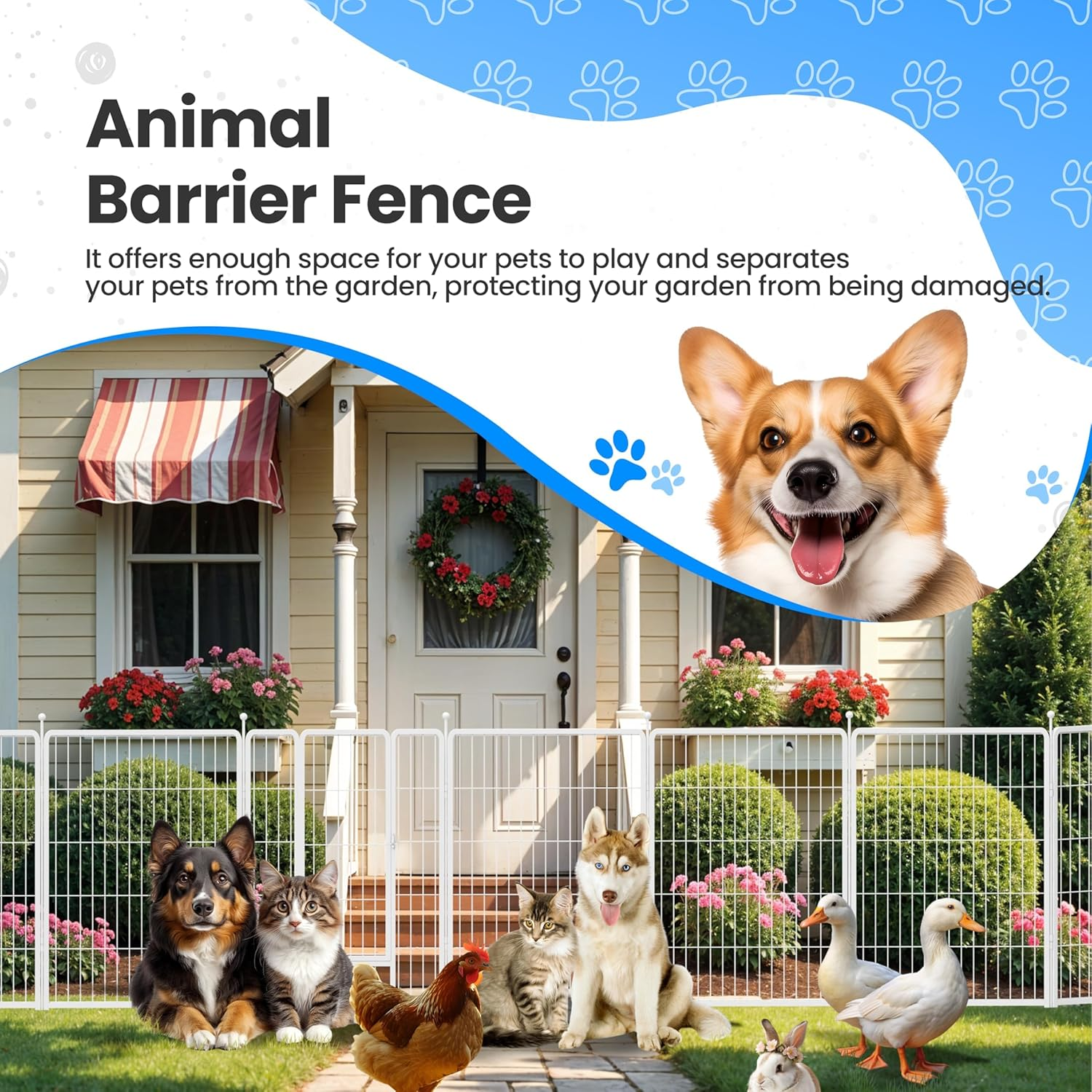 Koreal Metal Dog Playpen, 60Cm Height 8 Panels Pet Playpen, Foldable Puppy Playpens with Doors, No Tool Quick Install, Pet Puppy Playpen for RV, Camping, Yard, White image number 6