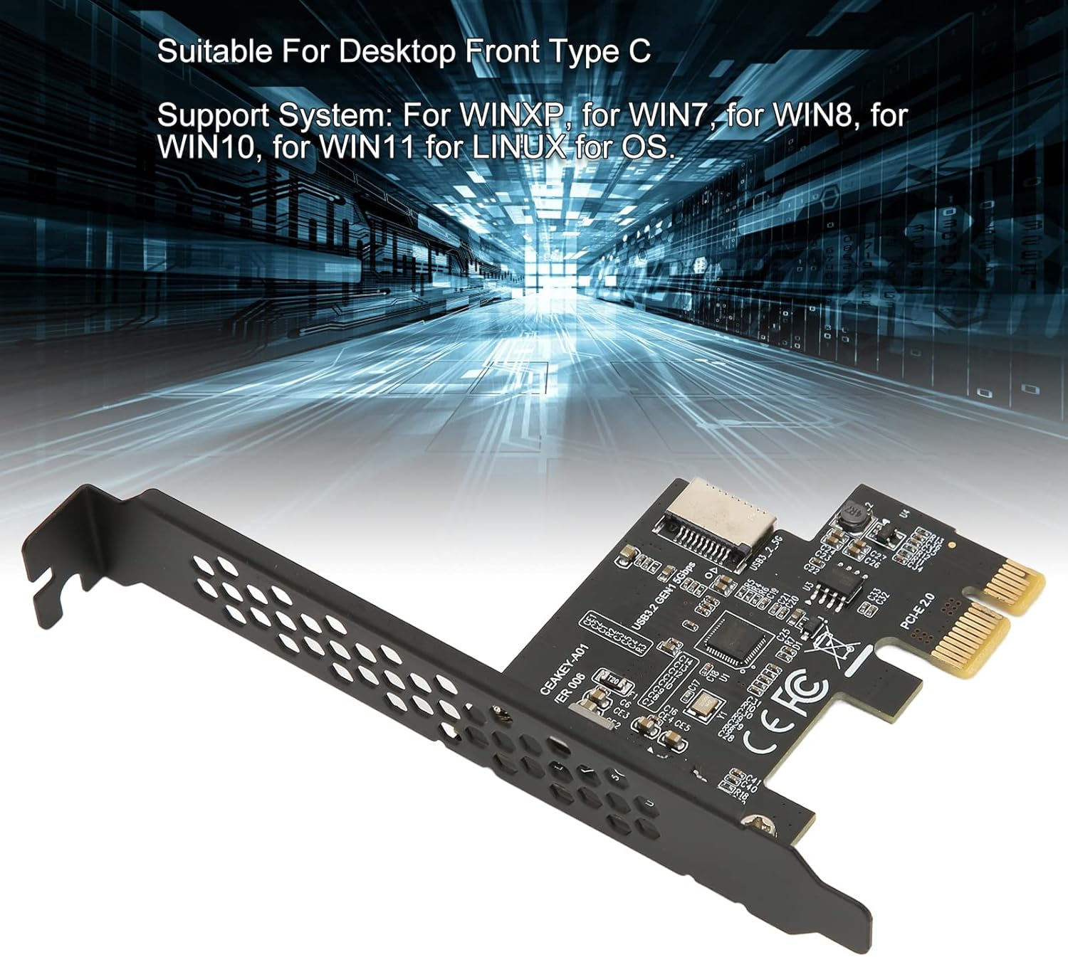 PCIE X1 to USB 3.2 Gen1 Type E Expansion Card, 5Gbps High Speed PCIE X1 to USB3.2 Gen1 Type E 20PIN Expansion Card for Desktop Front Type C, for WINXP 7/8/10/11 for Linux for OS image number 5