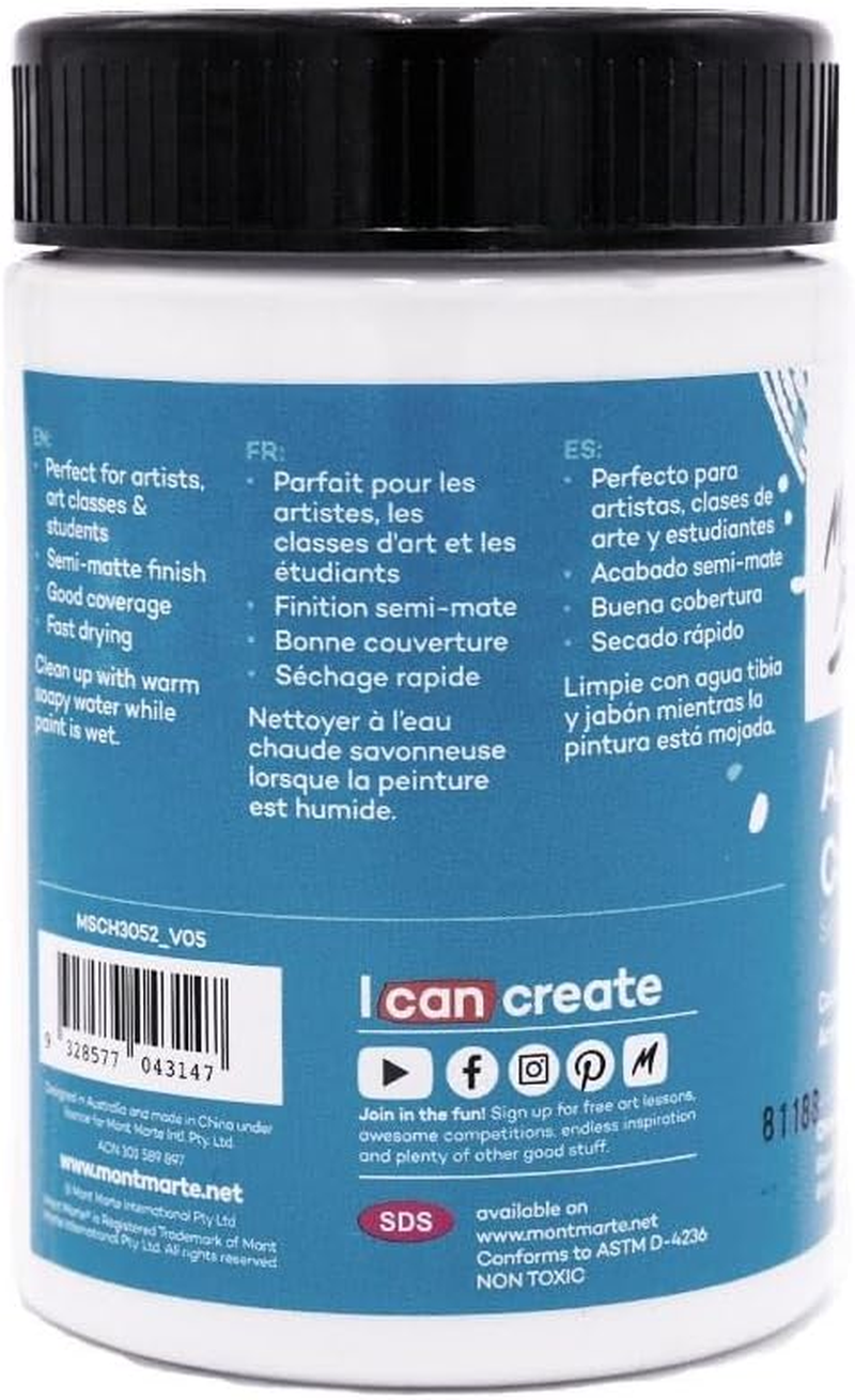 Mont Marte Signature Acrylic Colour Paint 300 Ml, Chinese White image number 1