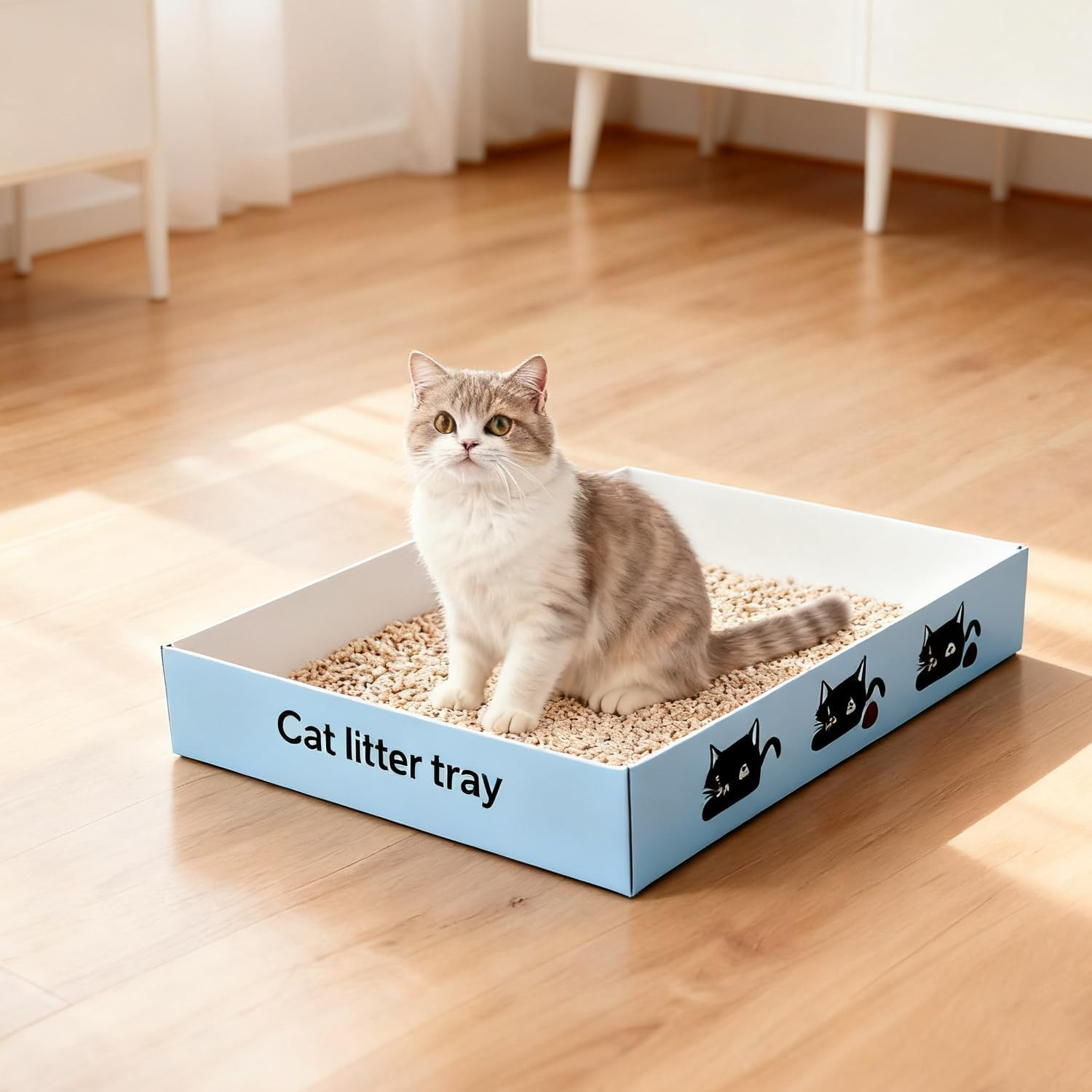 30 Pack Cat Litter Boxes,Foldable Travel Paper Trays 13.8X10X2 Inch Low-Entry Cardboard Box for Travel Indoor Kittens & Portabl（Blue） image number 1