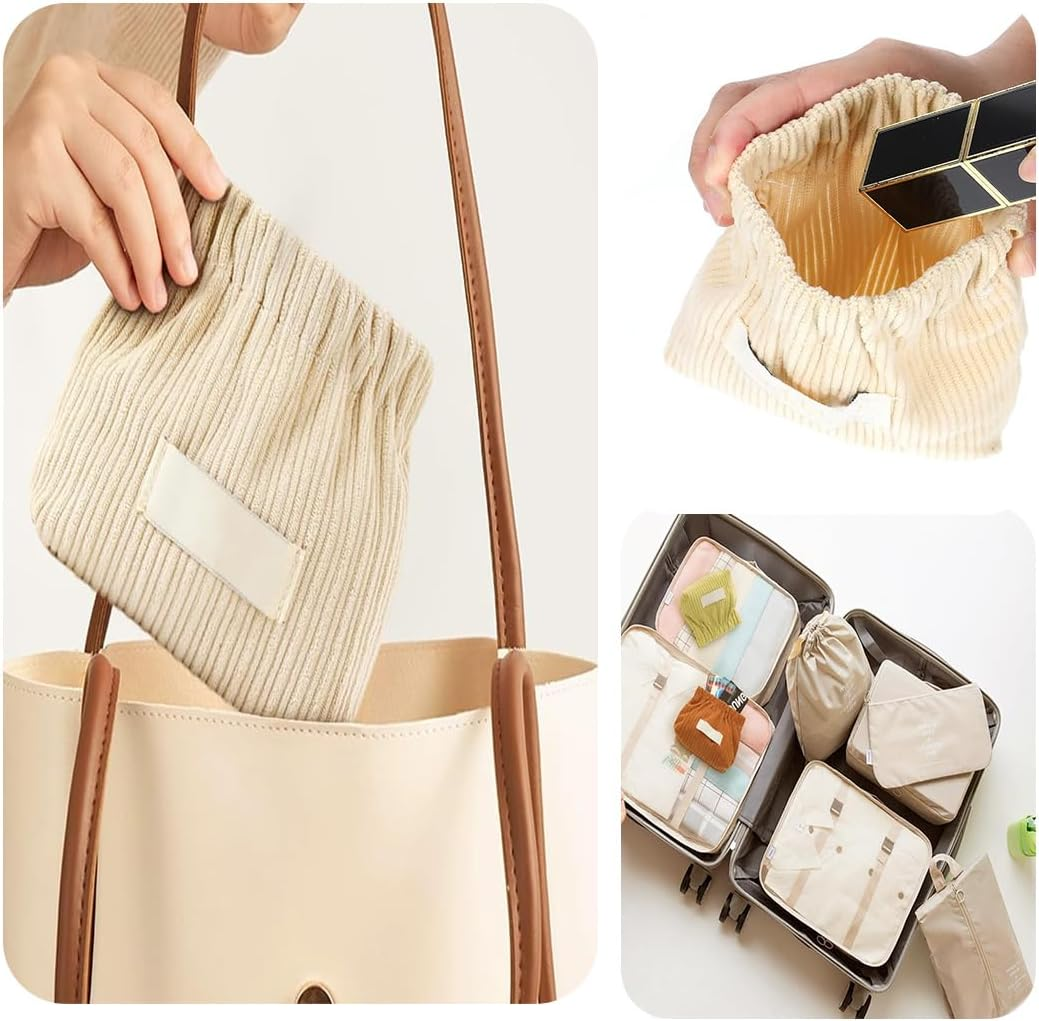 Corduroy Elastic Hair Tie Organizer, Portable Capacity Corduroy Elastic Storage Bag Closing Lipstick Bag, Cute Mini Makeup Pouch Bag Light and Easy to Carry (2A2) image number 6