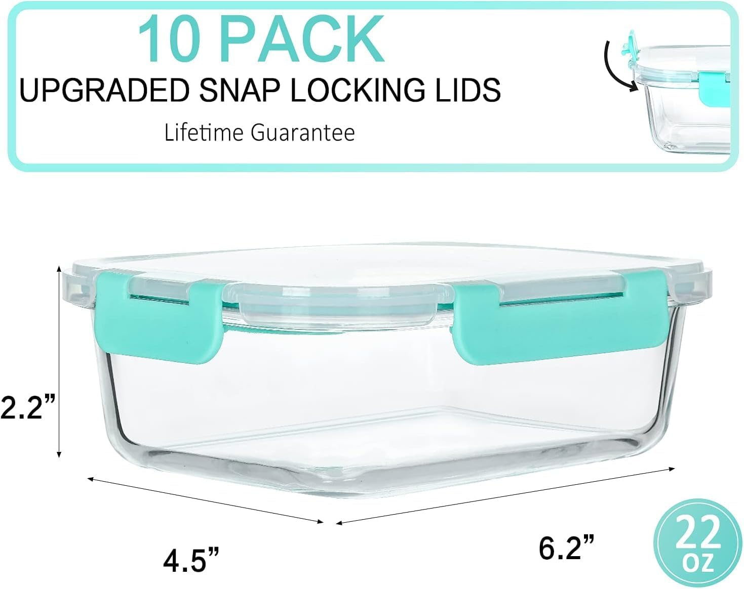 MINYII 10 Pack Glass Food Storage Containers with Lids, Meal Prep Pantry Kitchen Storage Containers for Lunch, Leak Proof, Airtight Glass Lunch Bento Boxes for Microwave, Oven, Freezer (10-Green-01) image number 1