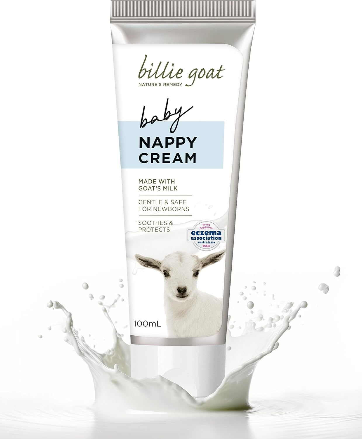 Billie Goat Baby Nappy Cream, Gentle & Safe for Newborns, Fragrance & Color Free, Paraben & SLS Free,100Ml, with Fresh Australian Goats Milk. Nourishing, Relief from Nappy Rash, Gentle on Eczema Prone
