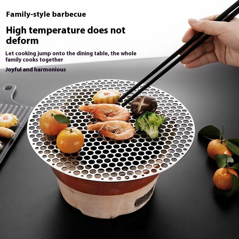 Round Grill Grates, Stainless Steel round Grill Net Steam Mesh Rack, BBQ Mat Carbon Furnace Steam Nets Barbecue Rack for Camping Outdoor Picnic (Silver-26Cm) - Black-28Cm image number 6