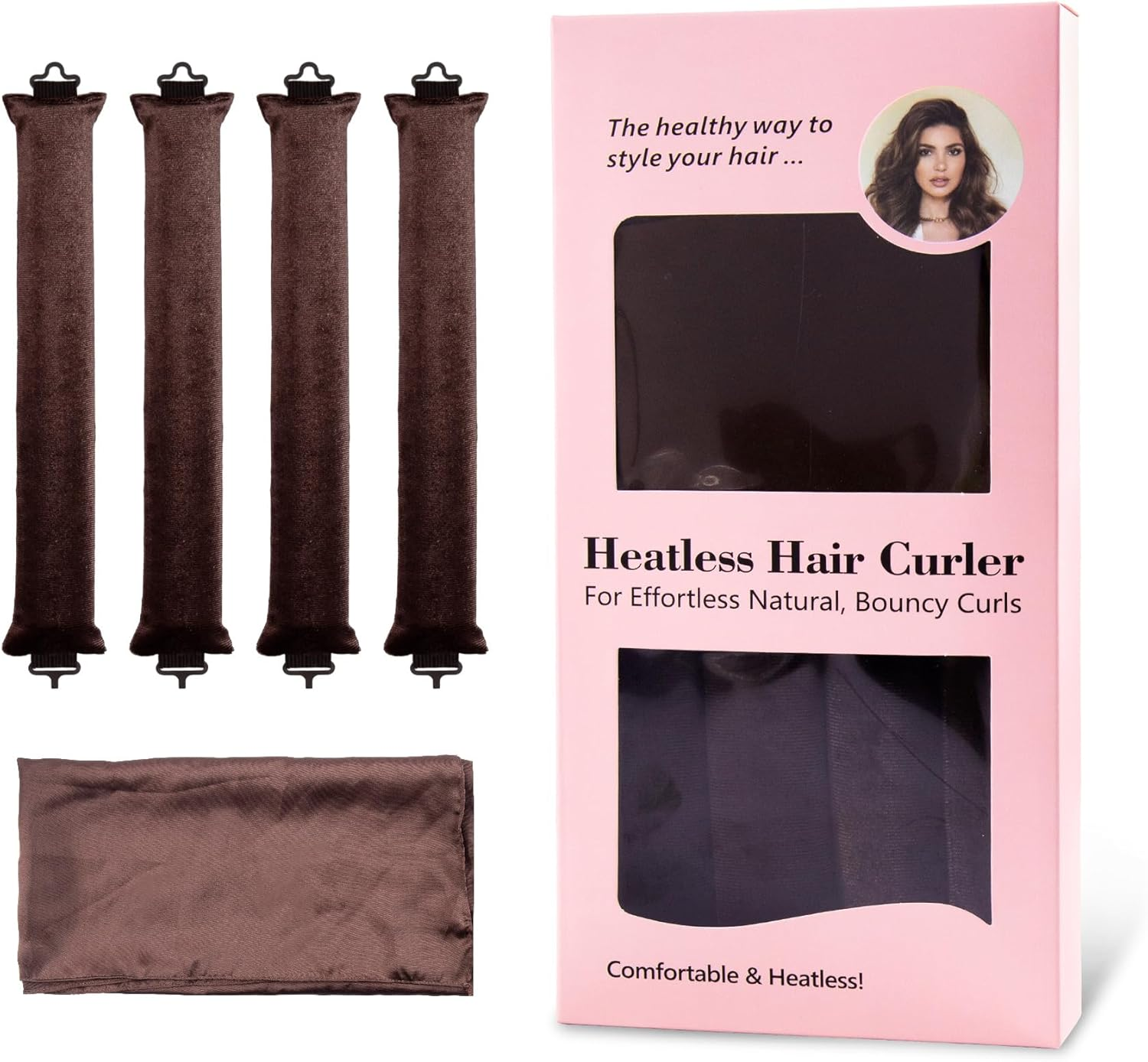 Heatless Hair Curler, Heatless Curls Overnight, No Heat Heatless Curling Rod Headband, Heatless Hair Curlers to Sleep In, 4PCS Rods with Hook for Most Hair Types (Pink, 1 Count (Pack of 5))