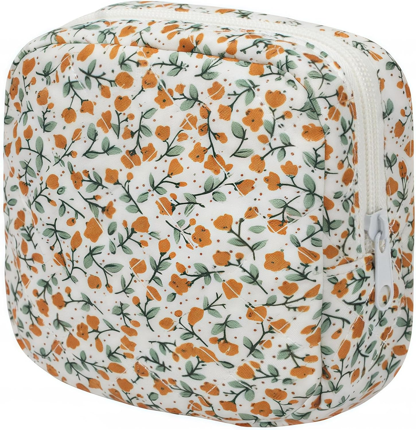 DDPOND Floral Makeup Bag, Small Cosmetic Bag for Women Girls, Cute Cotton Quilted Bag, Pink Floral