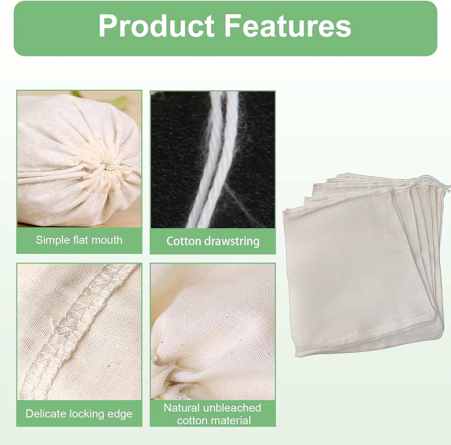 24 Pcs Spice Bags for Cooking, 4X3 Inch Reusable Muslin Spice Bags for Tea, Coffee, Broth & Soup Straining, Unbleached Cheesecloth Filter Bags for Herbs, Spices Storage & Cooking Accessories image number 2