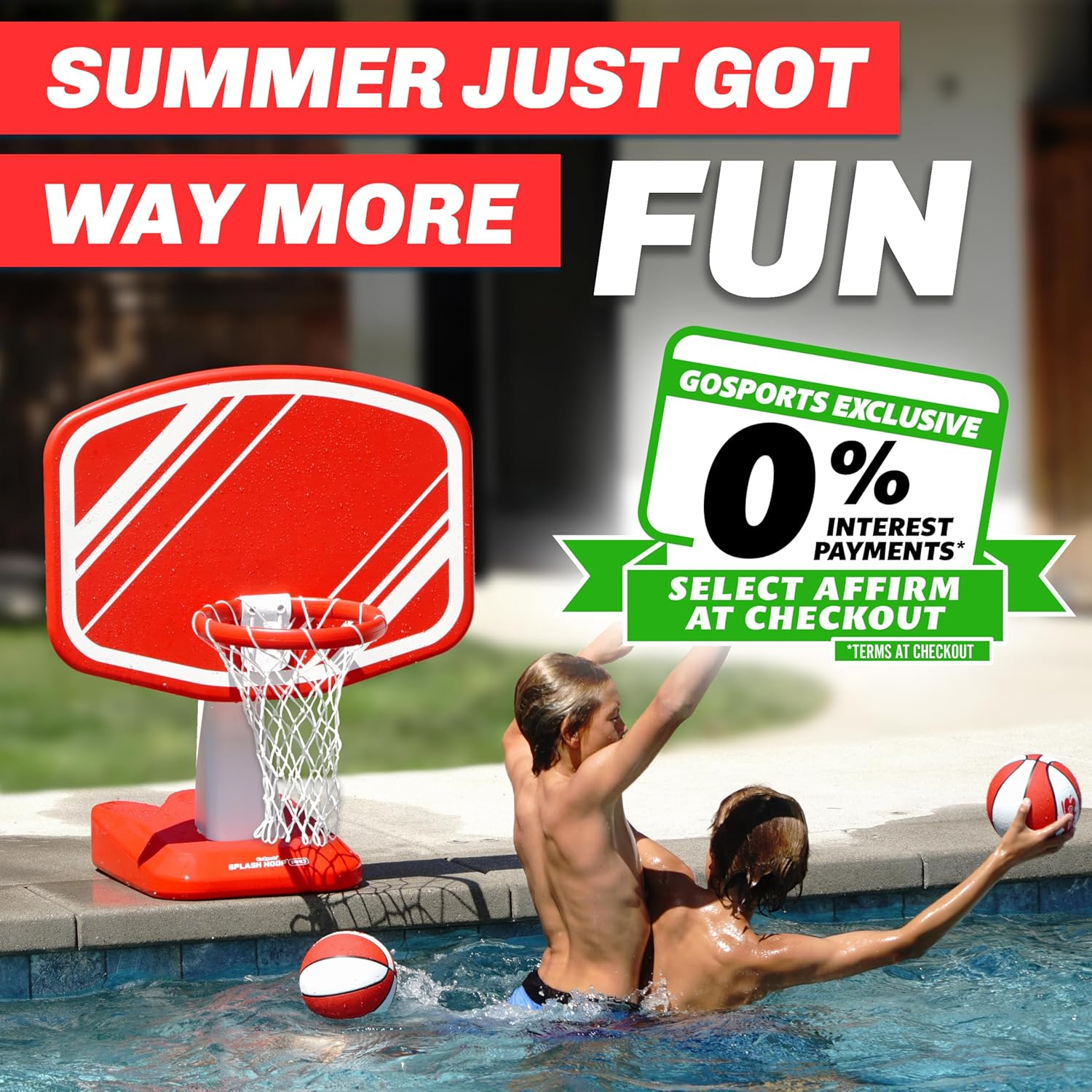 Gosports Splash Hoop Swimming Pool Basketball Game, Includes Poolside Water Basketball Hoop, 2 Balls and Pump &ndash; Choose Your Style image number 1