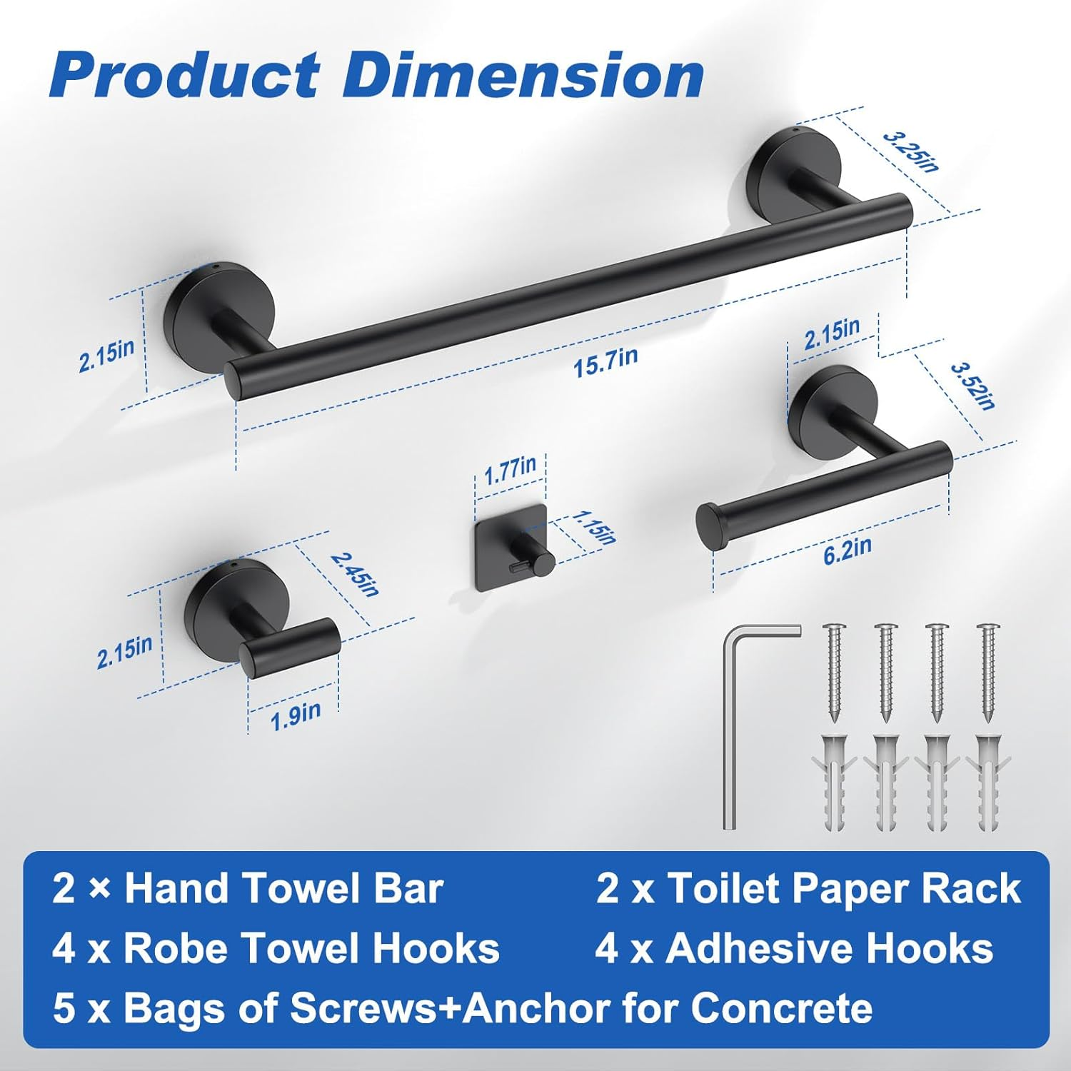 Bluefire 12-Piece Bathroom Hardware Set, Wall Mounted Bathroom Accessories Set Towel Bars for Bathroom Towel Holder Set with 2 Paper Tower Holders 2 Towel Bars 4 Adhesive Hooks 4 Towel Hooks(Black) image number 2