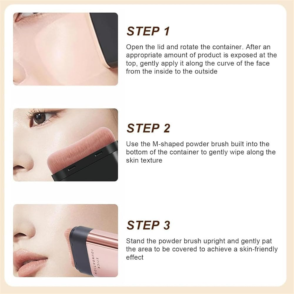2 in 1- Luxury Anti-Wrinkle Foundation Stick,Double Head Foundation Make up Stick,Korea Flawless Eraser Foundation Stick with Brush, Multi-Use Foundation Stick Makeup (Brilliant White, A-1) image number 3