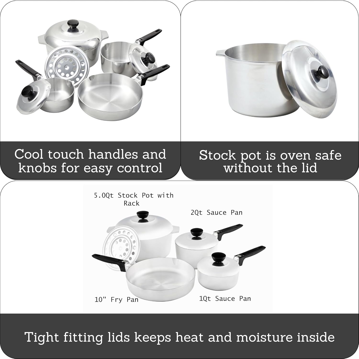 IMUSA USA IMU-89304 Heavy Duty 8-Piece Cast Aluminum Cajun Cookware Set, Silver image number 1