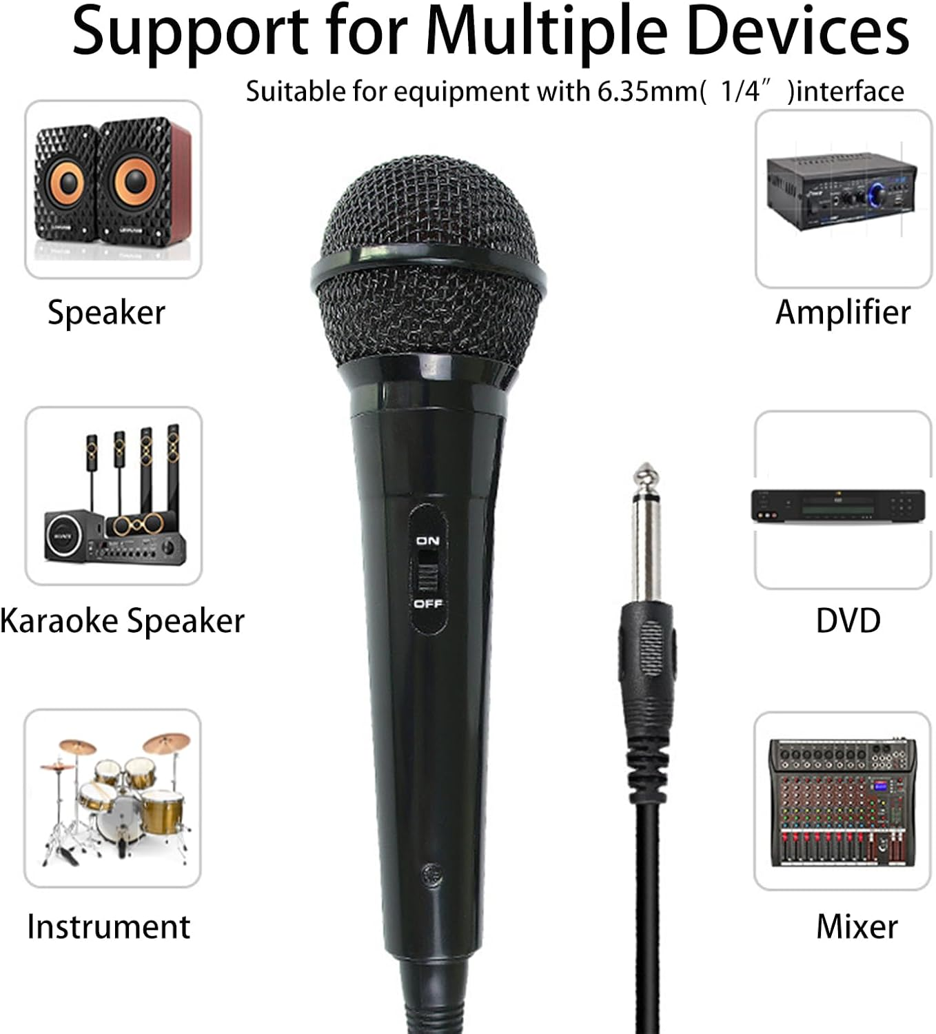 OBLEGY Wired Microphone for Karaoke,Professional Handheld Dynamic Mic with On/Off Switch and 2.5M Cable to 1/4'' Audio Connection, Plug-In Microphone for Amplifier, PA System, Party, Karaoke, Church image number 2