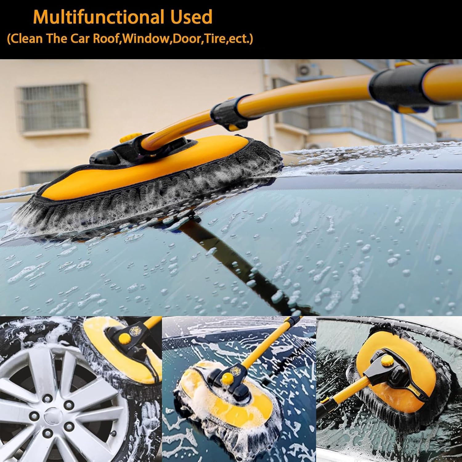 Car Wash Brush with Long Handle,43" Aluminum Alloy Telescopic Microfiber Cleaning Tools,Car Wash Kit for Washing Caravan Van Truck Boat Exterior Interior Duster Cleaning Supplies Scratch Free ﻿ image number 5