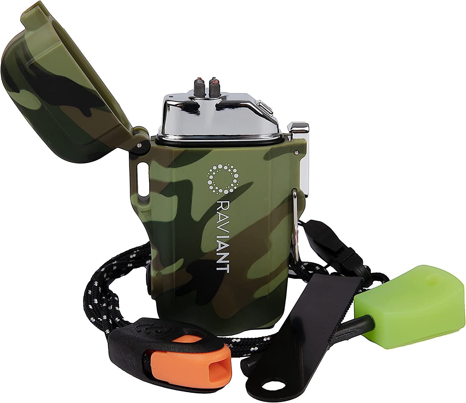 RAVIANT Ligher, Electric Plasma Lighter, Rechargeable Electric Lighter- Flameless Dual Arc Lighter with Emergency Whistle, Flint Rod, and USD Cable for Outdoor Adventures (Orange) [100% Aussie-Owned]