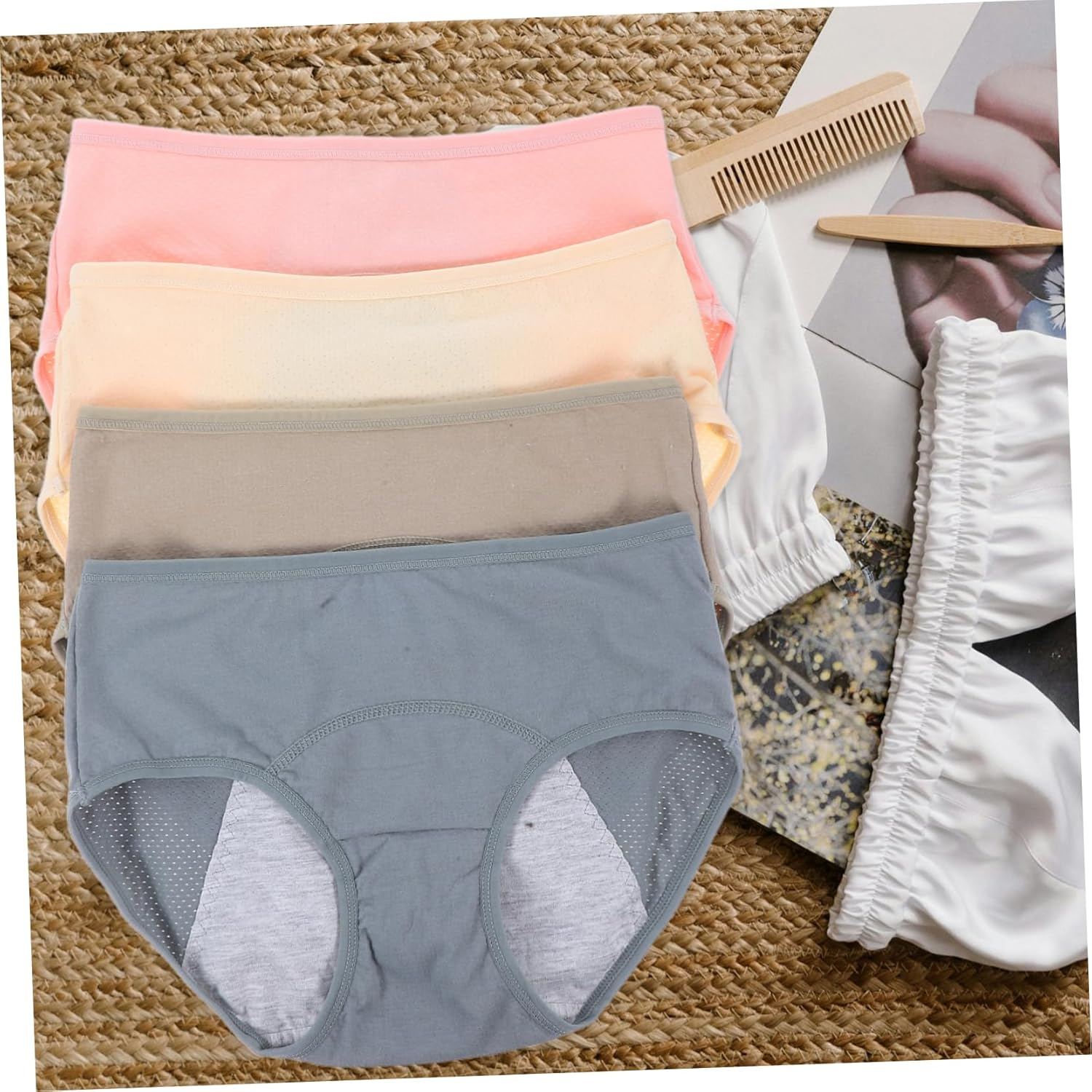 Beavorty 4Pcs Cotton Period Underwear for Women Leakproof Breathable Hipster Panties Heavy Flow Maternity High Waist Soft Comfortable Briefs