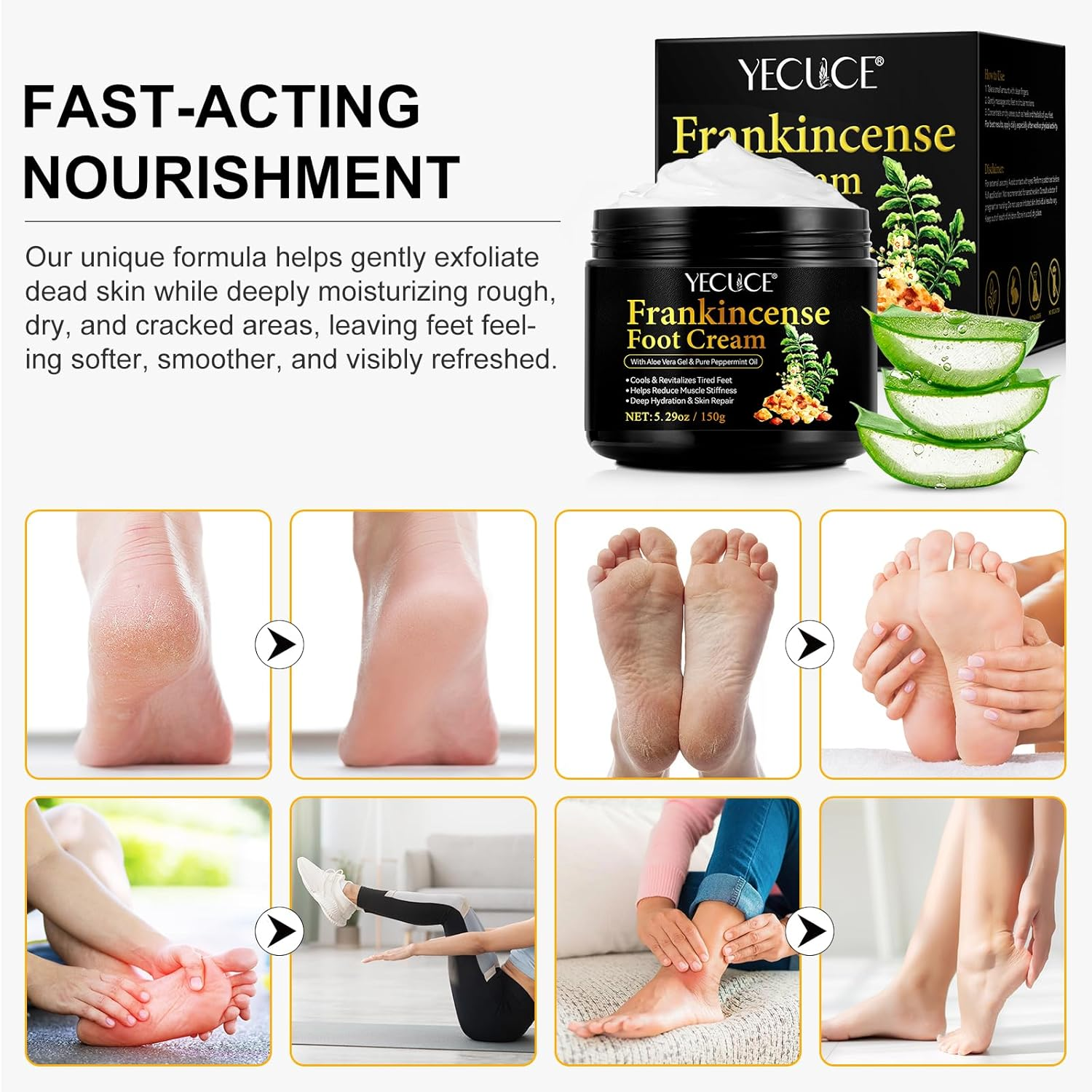 Frankincense Oil Foot Cream 5.29 Fl Oz - Frankincense Balm Support Soreness and Stiffness in Tired Feet & Body - Foot Sole, Achilles, Ankle, Hydration & Repair for Dry Cracked Heels, Feet & Skin image number 6