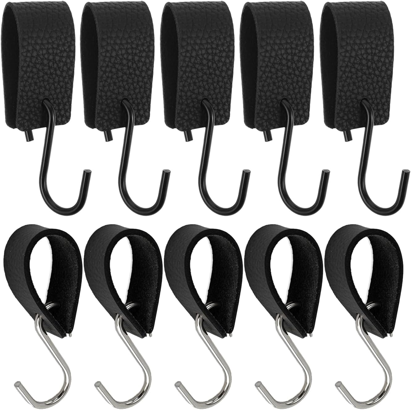 Bestgle 10 Pcs Leather S-Hooks Set, Multifunctional Black S Metal Hooks for Hanging, Hangers Hooks with Leather Loop for Kitchen, Bathroom, Camping Outdoors and Office image number 4