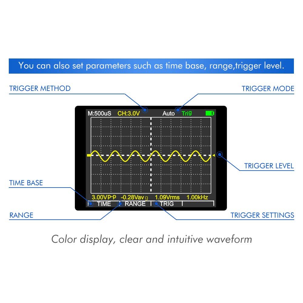 ET828 Intelligent Graphical Digital Oscilloscope Multimeter 2 in 1 with 2.4 Inches Color Screen 1Mhz Bandwidth 2.5Msps Sampling Rate for DIY and Electronic Test image number 4