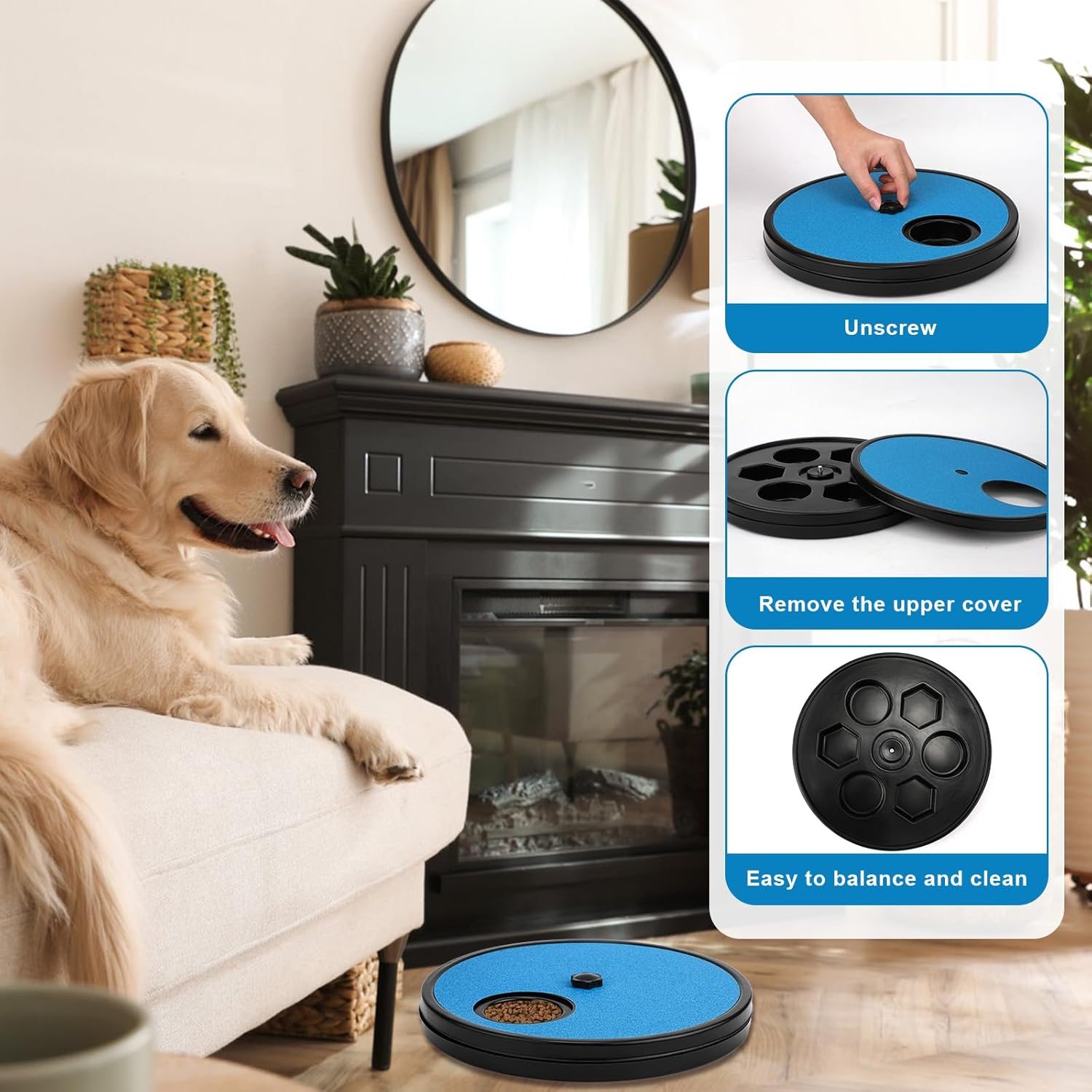 NQEUEPN Dog Scratch Pad for Nails, 3 in 1 round Rotatable Pet Nail Grinding Mat Slow Food Storage Box Fun Dog Nail File Board for Pets Gift Nail Care