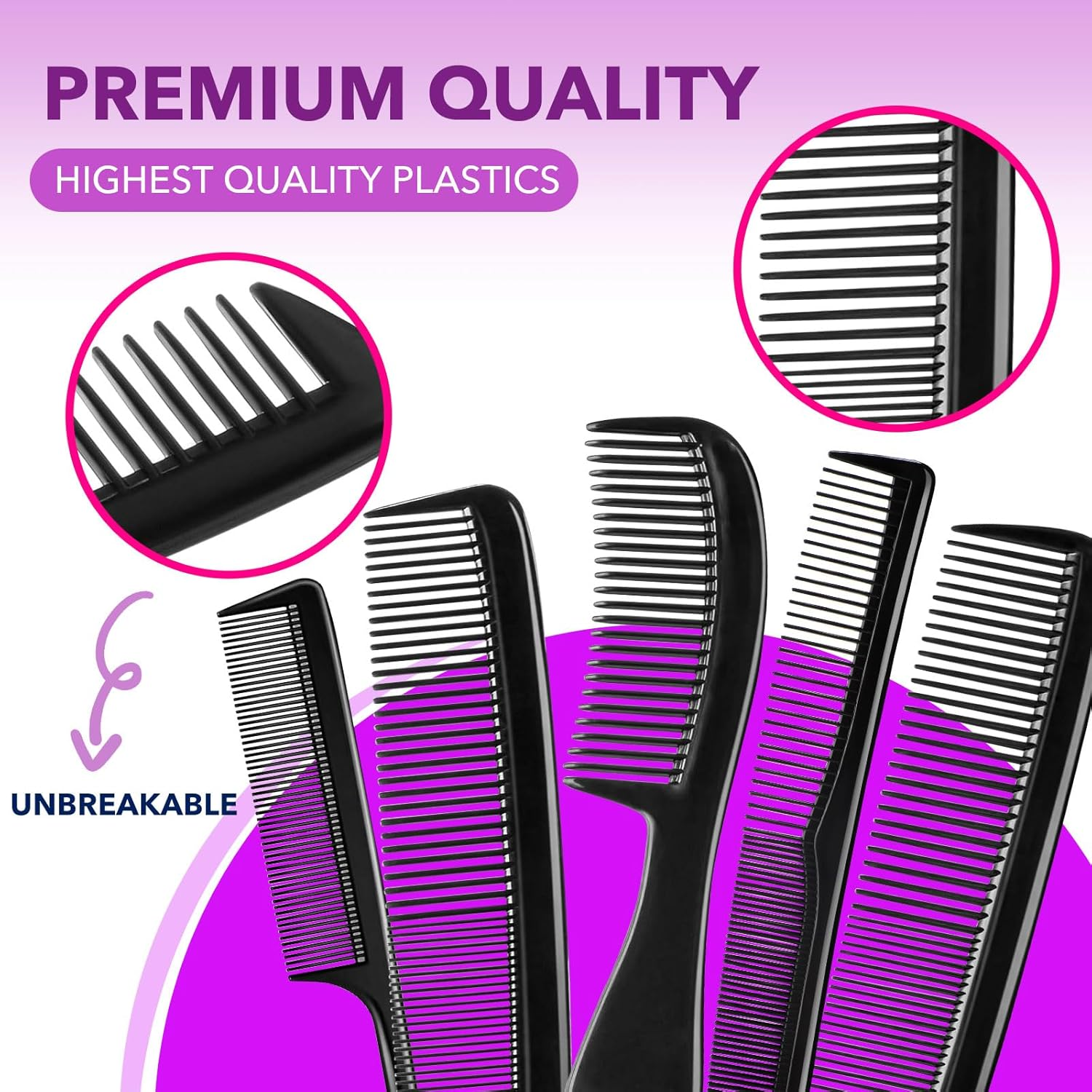 5 Piece Professional Black Comb Set, Premium Hair Comb, Fine Tooth Tail Combs and Styling Comb for Men and Women, Perfect for Parting, Teasing, Hairdressing, and Everyday Styling image number 5
