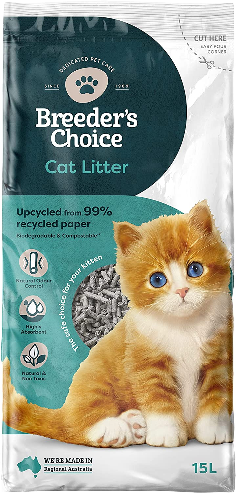 Breeders Choice 99 Percent Recycled Paper Cat Litter 15 Litre image number 4