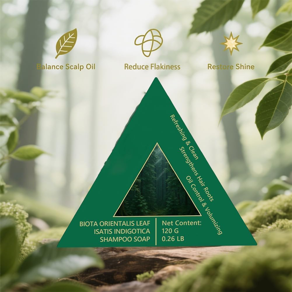 Nature Triangle Shampoo Bar, Nature Seven Green Soap Shampoo Triangle, Natural Usman Grass Glutinous Rice Water Solid Shampoos Bar for Hair, Strengthens Smooths Hair, for Women and Men (2 PCS) image number 6