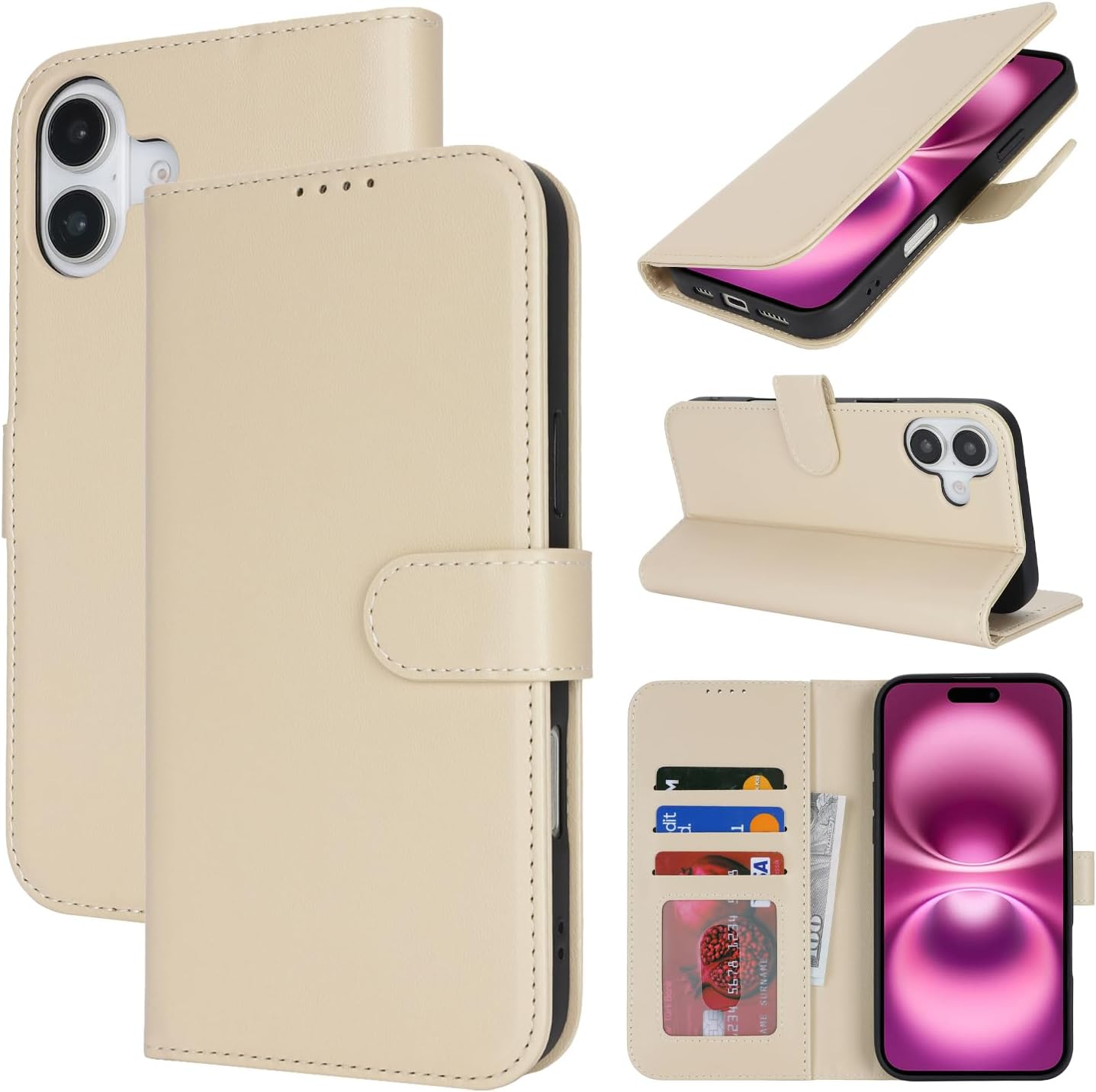 Zouzt Case for Iphone 16 plus 6.7 Inch, Shockproof PU Leather Mobile Phone Case, Flip Case with Card Holder and Stand Function, Card Slot, Magnetic Closure, Flip Leather Wallet Cover (Black)