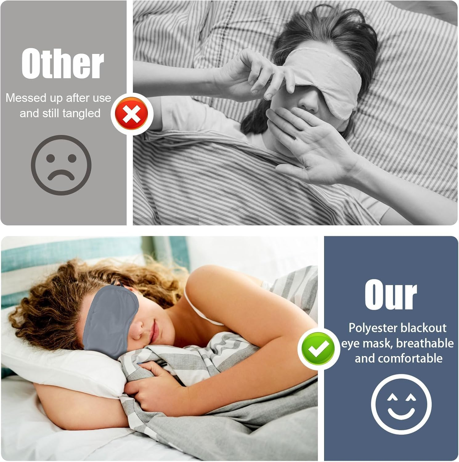 Silk Sleep Mask, 10 Pcs Eye Masks, Elastic Strap Soft Blindfold Travel Sleeping Artifact for Women, Men, Kids (Dark Gray) image number 5