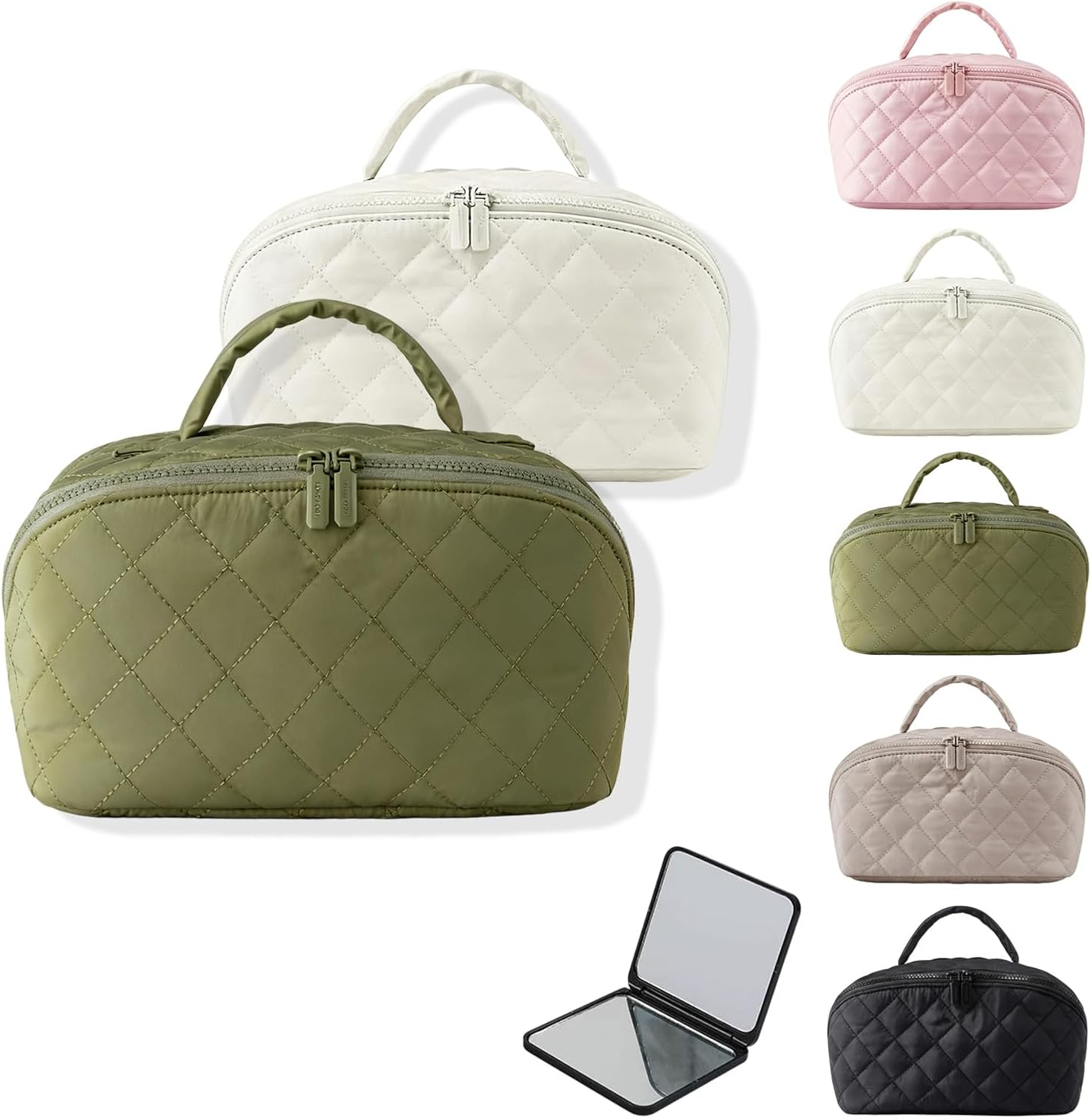 Petition Makeup Bag for Woman, Travel Makeup Bag, 180&deg; Wide Open Lay-Flat Water-Resistant Cosmetic Case, Spacious 180&deg; Open Cosmetic Organizer, Pouch Open Flat Small Toiletry Bag (Green)