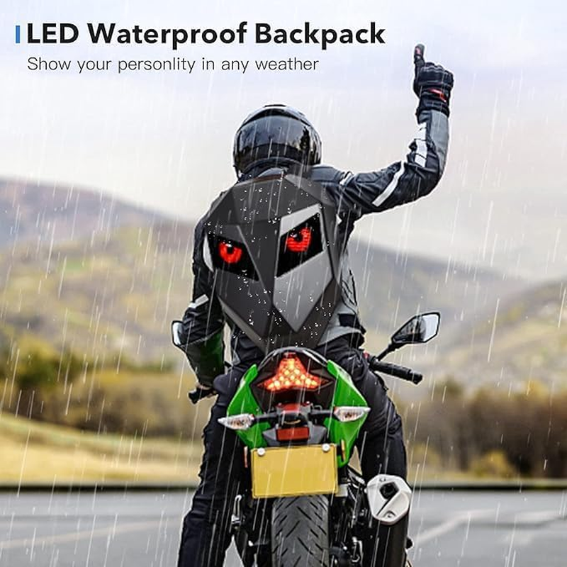 MINYII Knight LED Motorcycle Backpack Carbon Fiber Textured - 3D Hard Shell Motorbike Backpack with Programmable Digital Screen, Waterproof Riding Helmet Bag for Outdoor image number 6