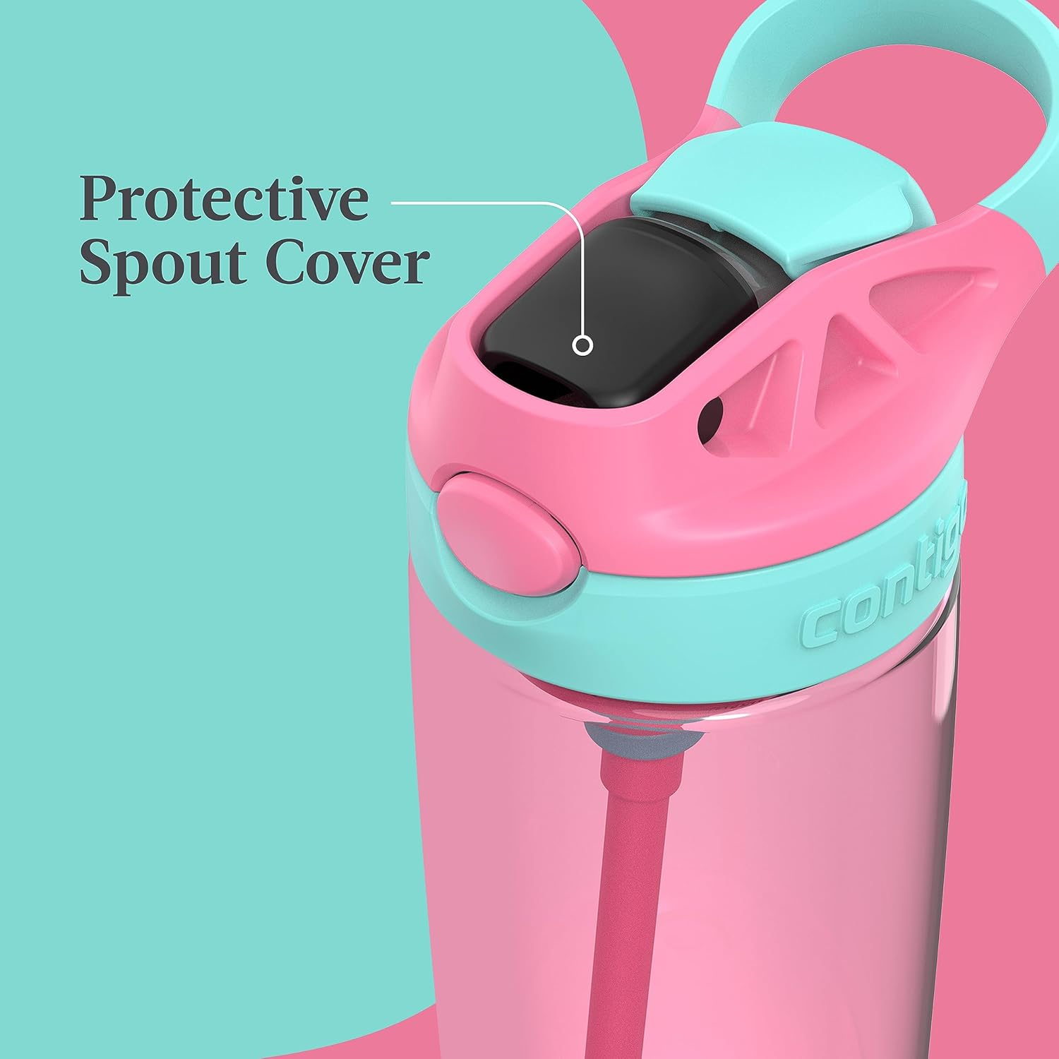 Contigo Aubrey Kids Cleanable Water Bottle with Silicone Straw and Spill-Proof Lid, Dishwasher Safe, 20Oz 2-Pack, Azalea/Jade & Blue Raspberry/Azalea image number 3