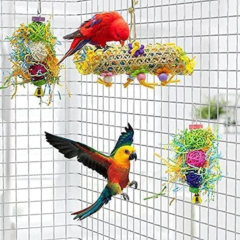 3 Pack Bird Chewing Toys Foraging Shredder Toy Parrot Cage Shredder Toy Bird Loofah Toys Foraging Hanging Toy for Cockatiel Conure African Grey Parrot image number 2